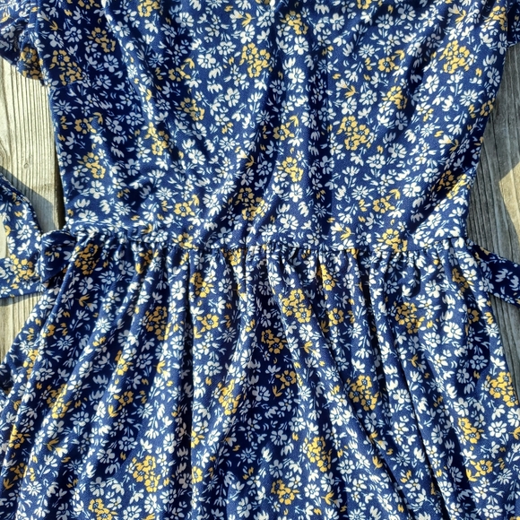 Beautiful Monteau Tie Waist Dress in Blue Floral Pattern - Picture 3 of 11
